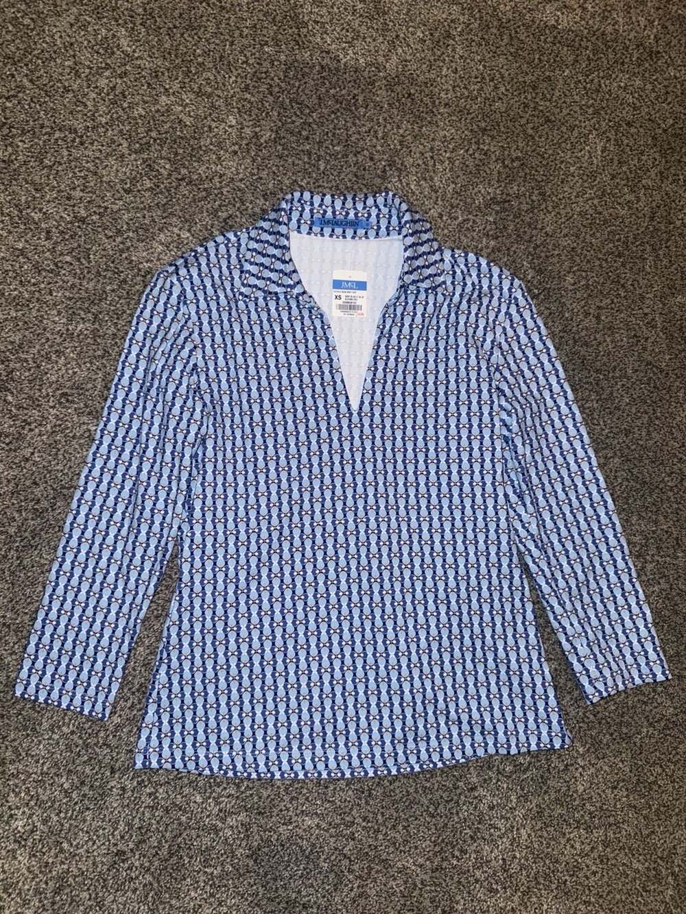 J.McLaughlin 3/4 Slv Aida Knit Top Size XS Blue Blooms Geo